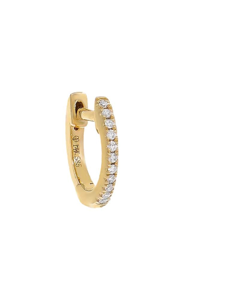 Front of a size 10 MM Diamond Huggie Earring 14K Gold 10 MM Single in 14K Gold by By Adina Eden. | dia_product_style_image_id:292405
